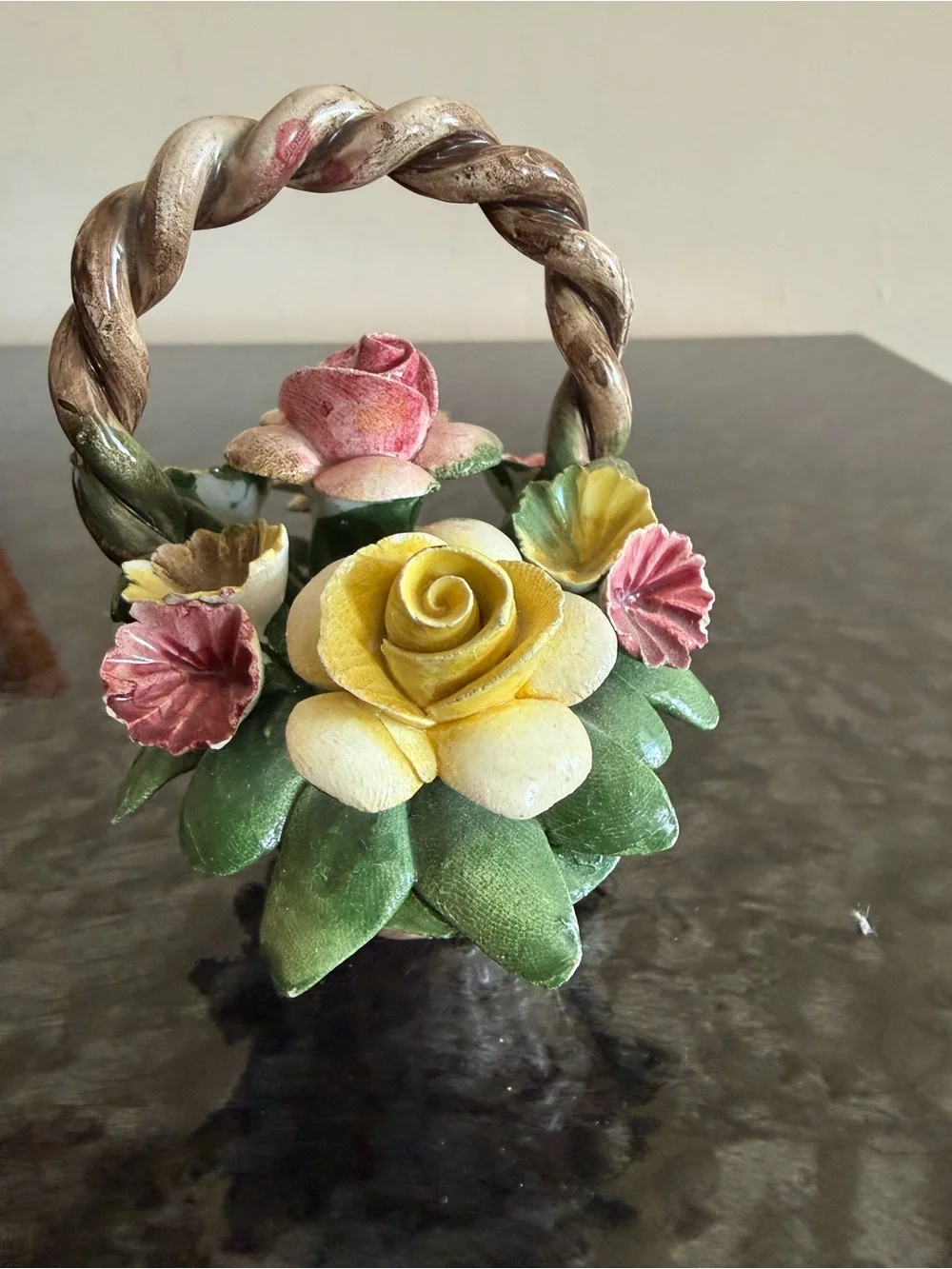 Vintage Nuova Capodimonte  handled Flower Basket , handcrafted in Italy